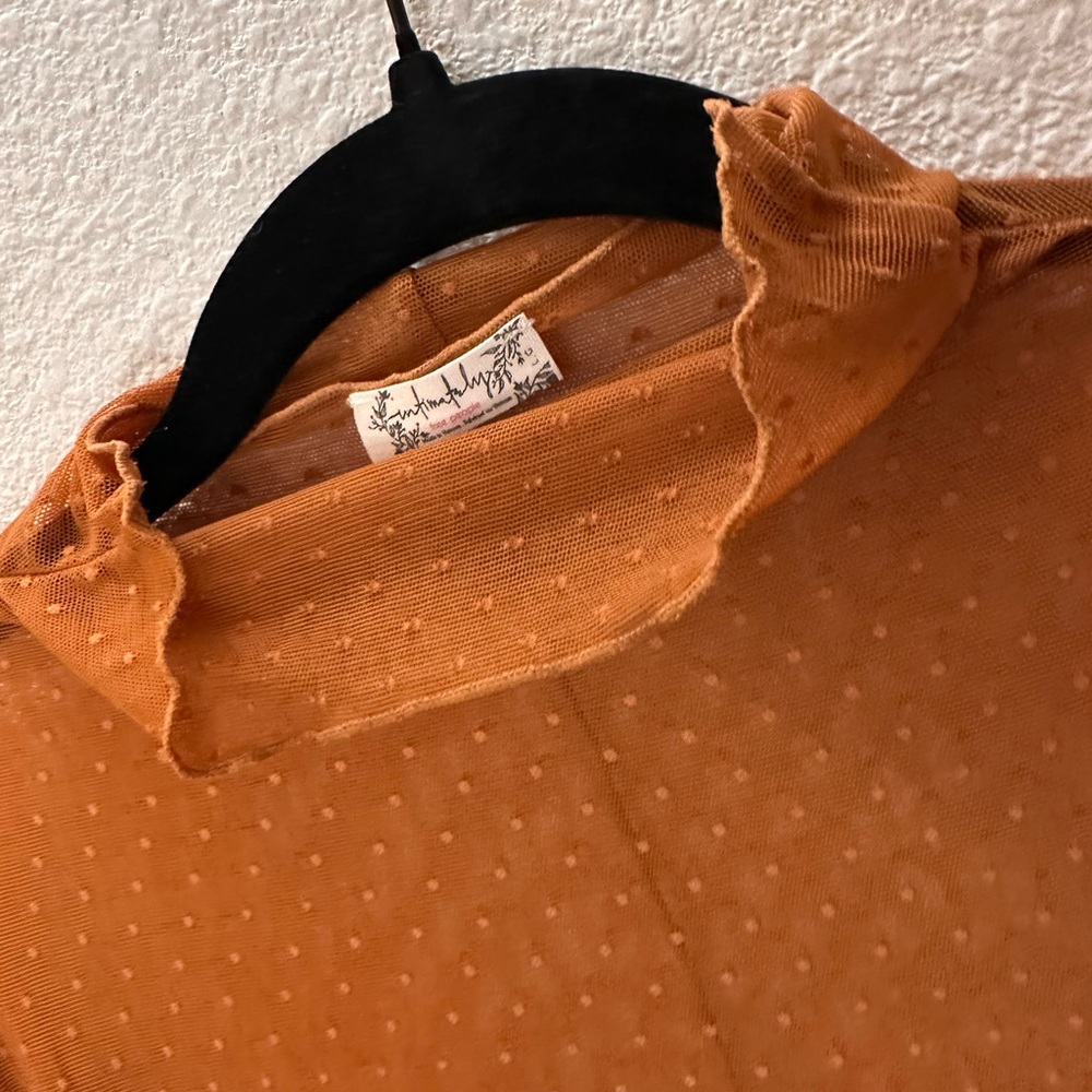 Free People x intimately. Sheer, Orange, Long Sleeve Top. Size Large. - Picture 10 of 16